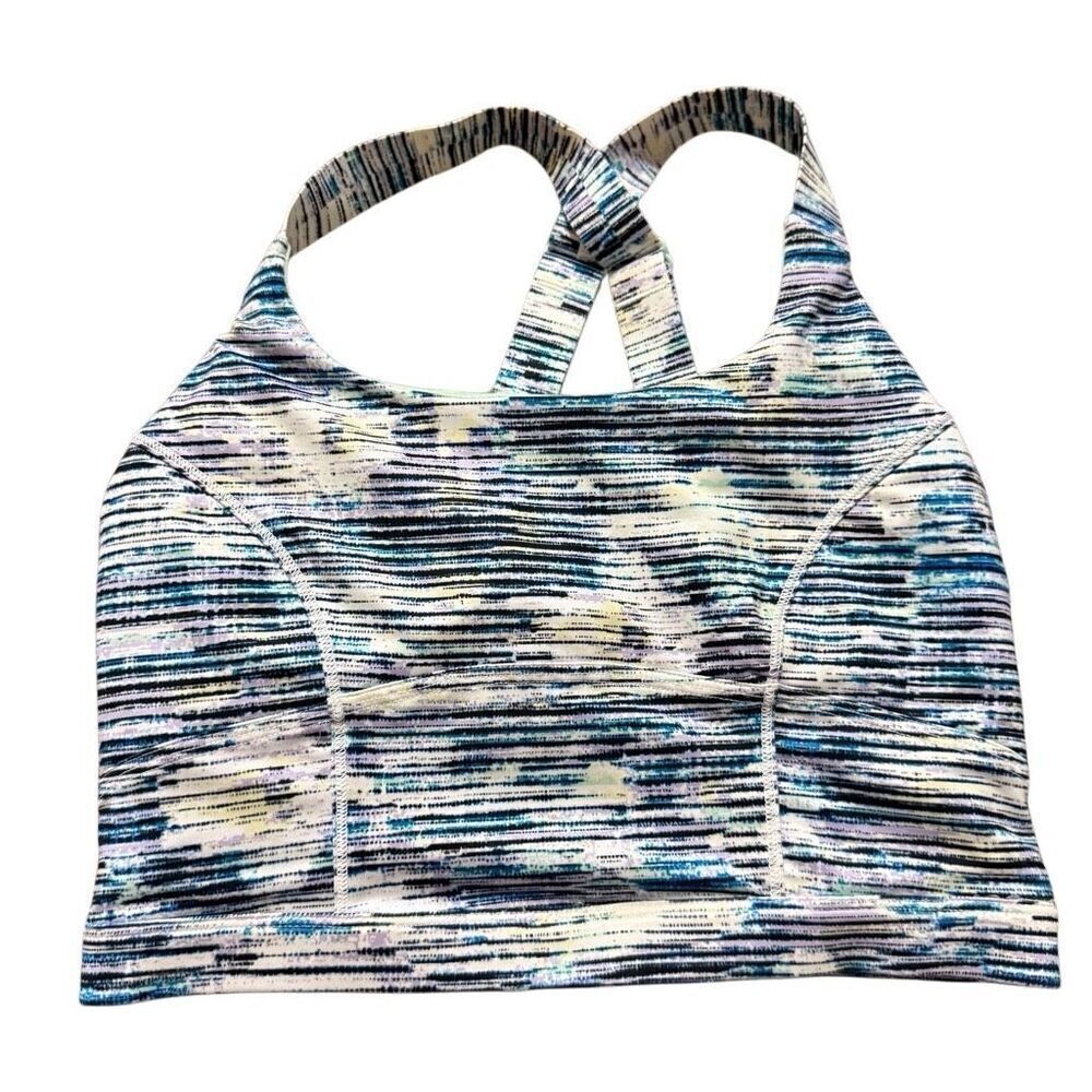 Lululemon blue pure practice bra blurry belle multi size 6